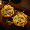 Avacado Tart, part of the Indian street food tasting menu at Tajnuma, Agra