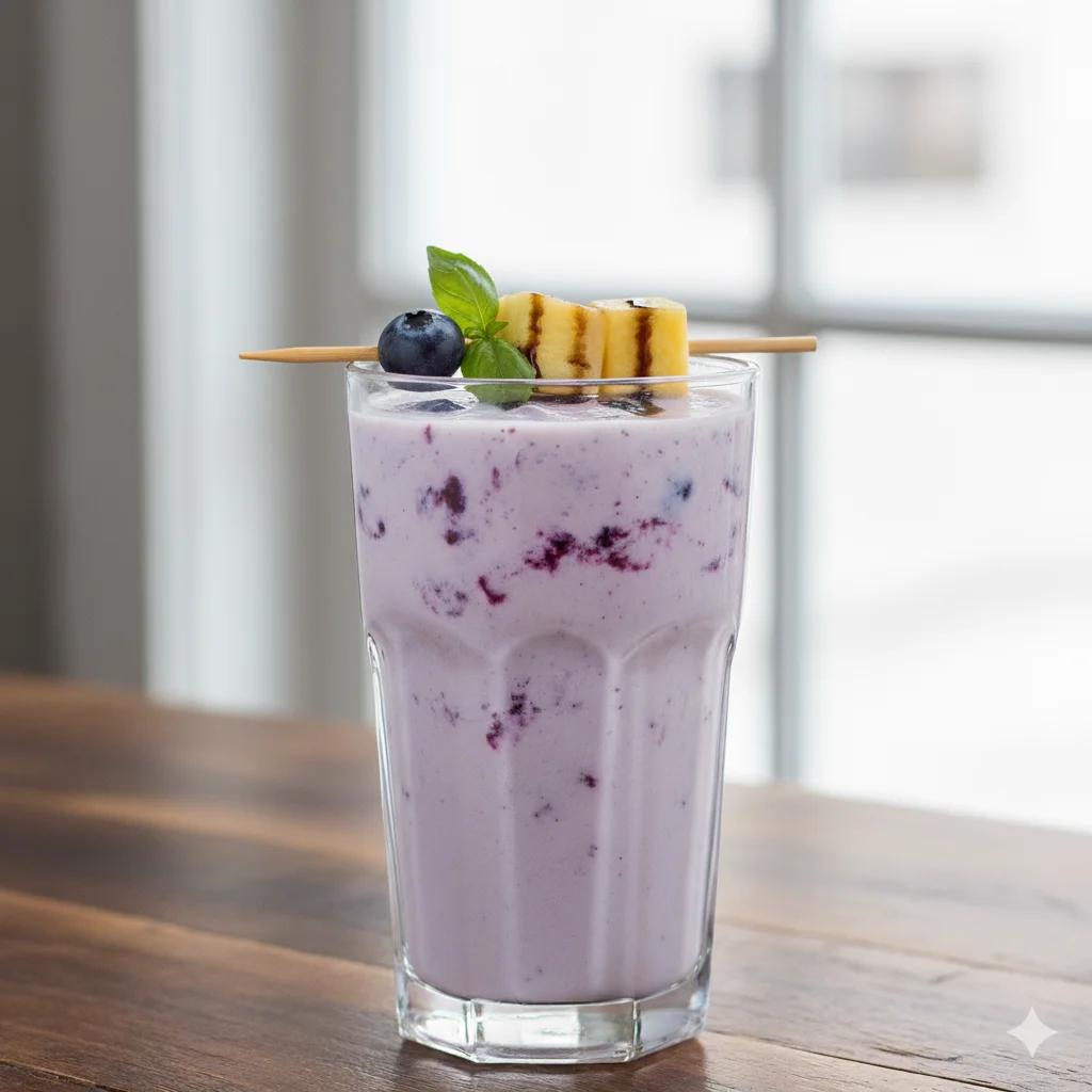 Blueberry Lassi served at Tajnuma, Agra