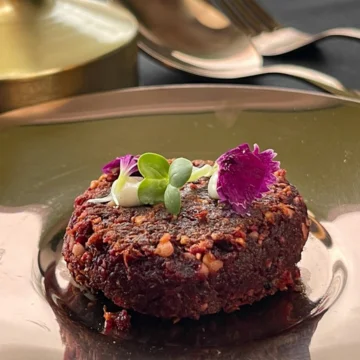 Peanut Butter Beetroot Tikki at Tajnuma, Agra