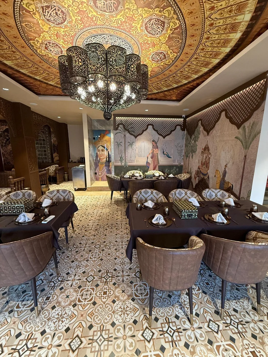 Mughal-inspired interior at Tajnuma, a restaurant near the Taj Mahal in Agra